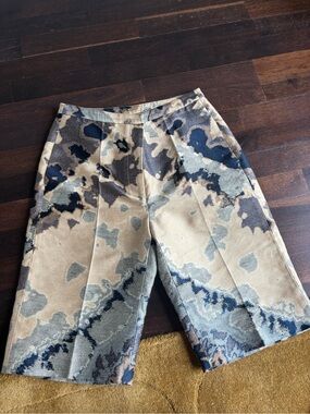 Adam Lippes Gold and Black Patterned Women's Bermuda Shorts